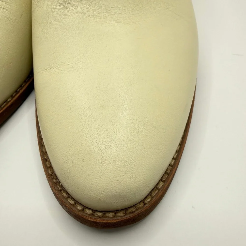 Madewell Woman's Harper Ivory Bone Leather Slip On‎ Stacked Block Heels- Size 8